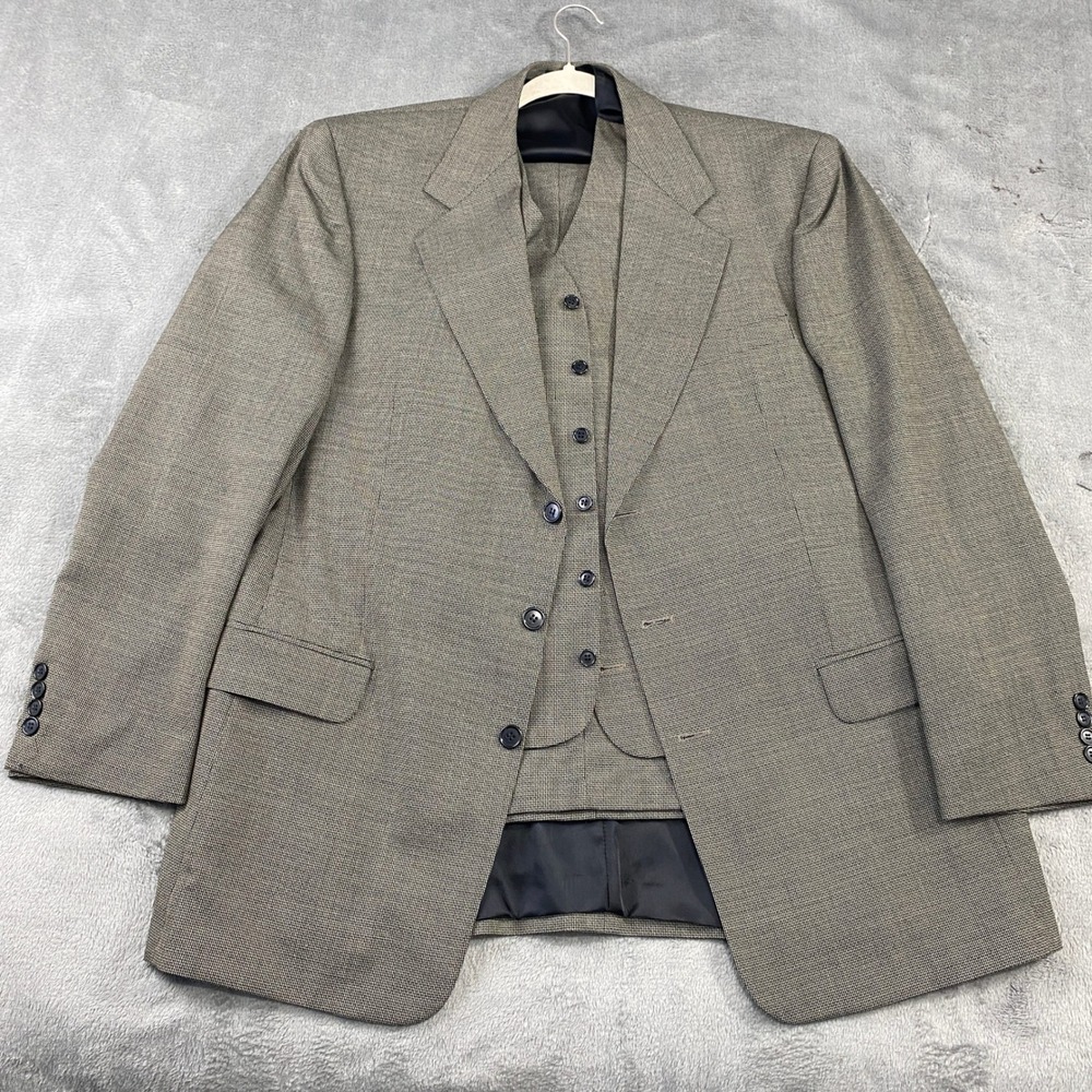 Gianfranco‎ Ruffini Suit Men 44L Tan Black 3-Piece Vest Blazer Pleated Pants